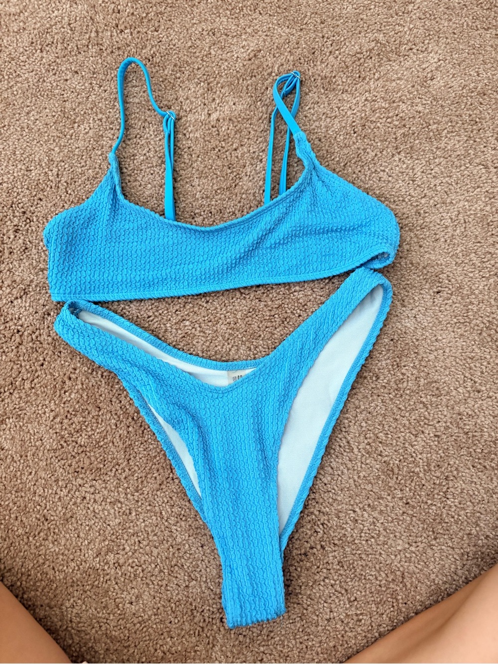 Blue Textured Two-Piece Kids One-Piece Swim Set
